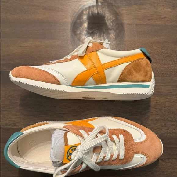 Tory Burch - Hank New Ivory / Orange Citrine / Bright Lago Low Top Sneakers - Picture 5 of 8